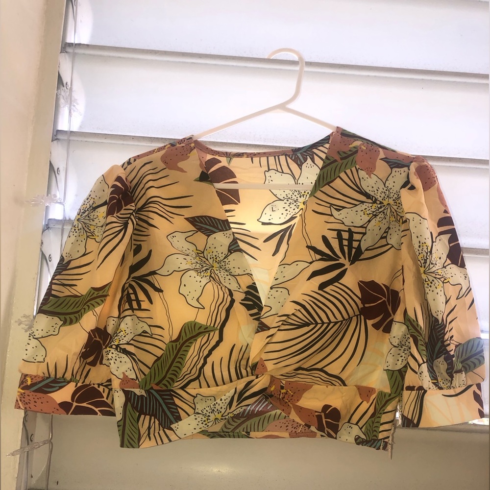 Leaf and flower print shirt and skirt set. NEVER WORN